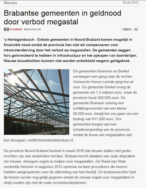 Brabantse gemeenten in geldnood door verbod megastal1